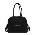 Bolso tote minimalista de lona negra con correa ajustable e inscripciones en blanco - Negro