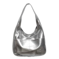 Bolso de hombro hobo plateado metalizado de piel sintética con bolsillos exteriores - Plateado