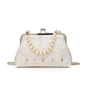 Elegante weiße Strass-Clutch für Damen mit Perlen und goldenen Herz-Verzierungen - Weiß
