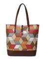 Sac fourre-tout en cuir PU pour femmes avec motifs 3D et textures mixtes aux tons chauds - Rouge Patchwork