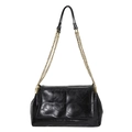 Chic black PU leather shoulder bag with glossy finish and double golden chain straps - Black