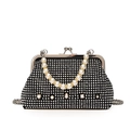 Luxuriöse schwarze Abendtasche mit Silber-Strasssteinen und elegantem Perlengriff - Bunt