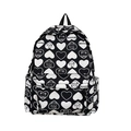Chique zwart-witte nylon rugzak met hart- en beer-all-over print voor dames - Zwart