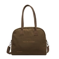 Bolso tote minimalista de lona marrón oscuro con eslogan bordado y correa ajustable - Caqui