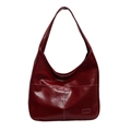 Bolso hobo rojo oscuro de cuero encerado con costuras blancas en contraste y gran capacidad - Burdeos