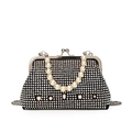 Elegante schwarze Strass-Abendtasche mit Perlenbesatz und silberner Kette - Silber