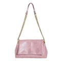 Minimalist light pink PU leather shoulder bag with quilted design and gold chain strap - Pink