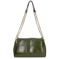 Deep green quilted PU leather shoulder bag with metallic chain strap and flap closure - Green