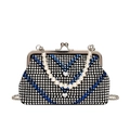 Blue and white rhinestone evening handbag with pearl handle and V-shaped crystal pattern - Blue