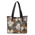 Sac fourre-tout tendance en cuir PU avec patchwork diamanté et texture crocodile - Marron Patchwork