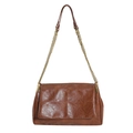 Minimalist vintage dark brown PU leather shoulder bag with quilted flap and chain strap - Brown