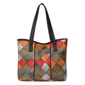 Sac cabas chic en similicuir à patchwork de losanges colorés et texture crocodile - Rouge Patchwork