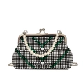 Sparkling black heart clutch bag with green rhinestones and white pearl handle - Green