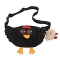 Marsupio a gallo in nylon nero con cresta rossa, piedi gialli e ciondolo in peluche - Nero