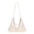 Chic cream white PU leather shoulder bag with decorative pearls and silver metal chain - White