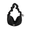 Schicke schwarze PU-Schultertasche mit gerafftem Griff und silbernem Logo - Schwarz
