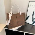 Brown corduroy strawberry print tote bag with double handles and adjustable strap - Brown