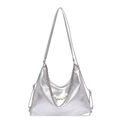 Metallic silver PU leather shoulder bag with elegant pearl chain decoration - Silver