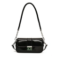 Borsa baguette minimalista in pelle verniciata nera con catena argento e chiusura in metallo - Nero
