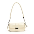 Elegante borsa a tracolla beige in ecopelle con chiusura a scatto argentata - Bianco