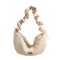Minimalistische cremeweiße Halbmond-Tasche aus PU mit gerafftem Schultergurt - Gebrochenes Weiß
