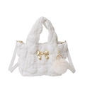 Sac bandoulière en nylon matelassé blanc avec nœud doré et pompon en peluche - Blanc