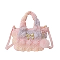 Sac bandoulière matelassé en nylon dégradé avec nœud doré et pompon rose décoratif - Coloré