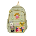 Trendiger Nylon-Rucksack mit gelb-grünem Hahnentrittmuster und 3D-Plüschbär-Design - Gelb