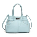 Light blue lychee texture PU leather handbag with metal turn-lock and adjustable strap - Blue