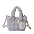 Sac bandoulière en nylon matelassé violet clair avec nœud doré et porte-clés peluche - Gris