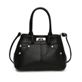 Minimalist black PU crossbody bag with lychee texture and silver twist lock detail - Black