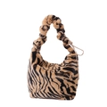 Bolso bandolera de piel sintética de tigre con asa fruncida moderna y textura de peluche - Cebra Khaki