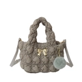 Sac bandoulière en nylon matelassé gris kaki avec nœud doré et pompon en fourrure - Vert Thé