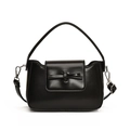 Bolso bandolera minimalista de cuero PU negro con hebilla de lazo y correa ajustable - Negro