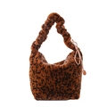 Leopard print faux fur hobo bag with a ruched handle and fluffy plush material - Brown Leopard