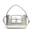 Bolso de mano plateado en cuero PU con detalle de lazo y correa de hombro ajustable - Plateado