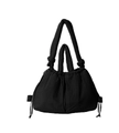 Minimalist black quilted nylon crossbody bag with knotted straps and pleated detail - Black