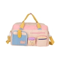 Bolso bandolera versátil de nailon beige y rosa con correas amarillas y multibolsillos - Blanco Roto