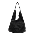 Borsa tote minimalista in denim scuro con spalline intrecciate e texture lavata vintage - Nero