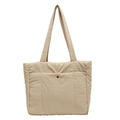 Minimalist beige quilted puffy tote bag with front pocket and double shoulder straps - Off White