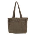 Deep coffee quilted fabric tote bag with shoulder strap and metal snap pocket - Green
