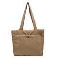 Quilted khaki fabric tote bag with metal snap pocket and minimalist shoulder straps - Khaki