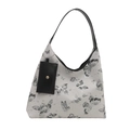 Minimalist beige PU tote bag with butterfly prints and detachable black coin pouch - Black