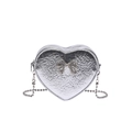 Bolso bandolera plateado con forma de corazón con textura metalizada y un lazo - Plateado