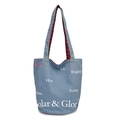 Sac seau en jean bleu avec lettrage Solar & Glory et doublure à carreaux rouges - Bleu clair