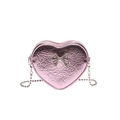 Bolso bandolera de PU rosa metalizado con forma de corazón, lazo y cadena de perlas - Rosa