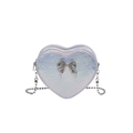 Bolso bandolera de corazón en PU láser plateado con lazo metálico y cadena de bolas - Plata Aurora