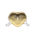 Golden heart-shaped PU crossbody bag with pleated texture and silver bow detail - Gold
