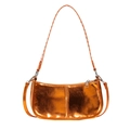Sac à bandoulière punk orange métallique brillant avec rivets argentés et style industriel - Doré