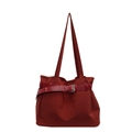 Deep red canvas tote bag with decorative leather belt and metallic adjustable buckle - Burgundy